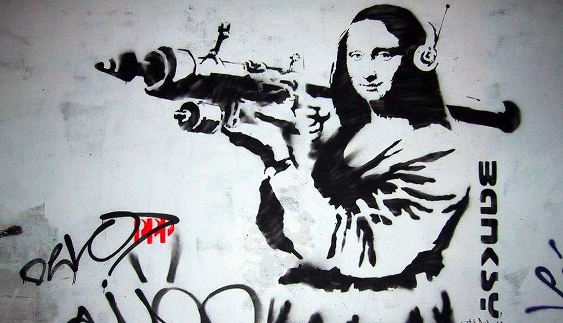 pochoir de Bansky : Mona Lisa au lance-roquette