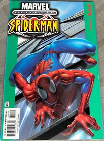 ultimate Spiderman n°3 - Spidey collé sur une paroi vitrée de gratte-ciel