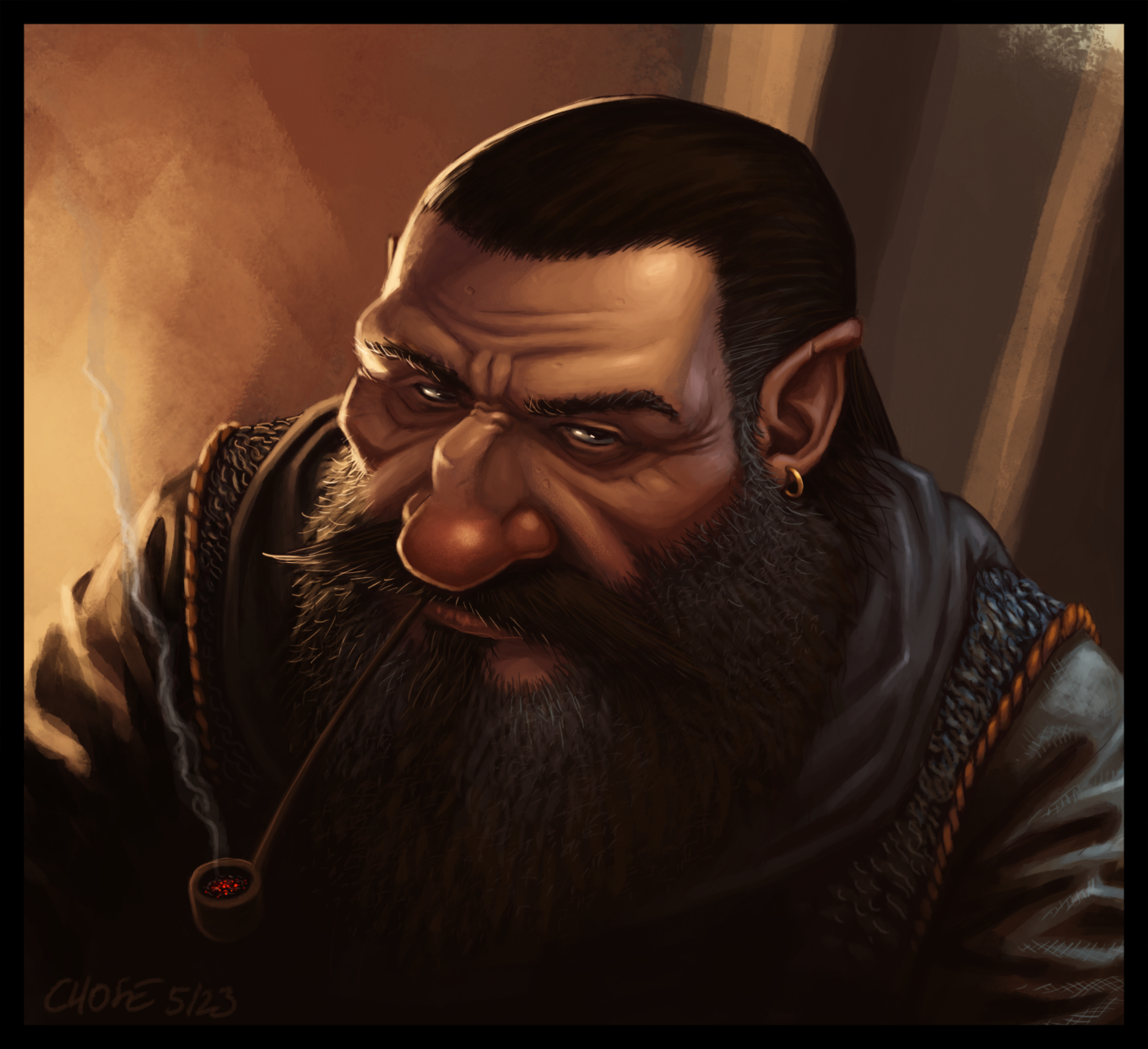 portrait de Nain avec pipe