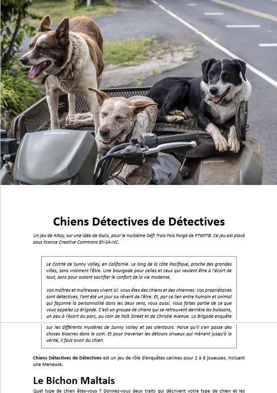 Première page de la 2e Forge de "chiens détectives de détectives"