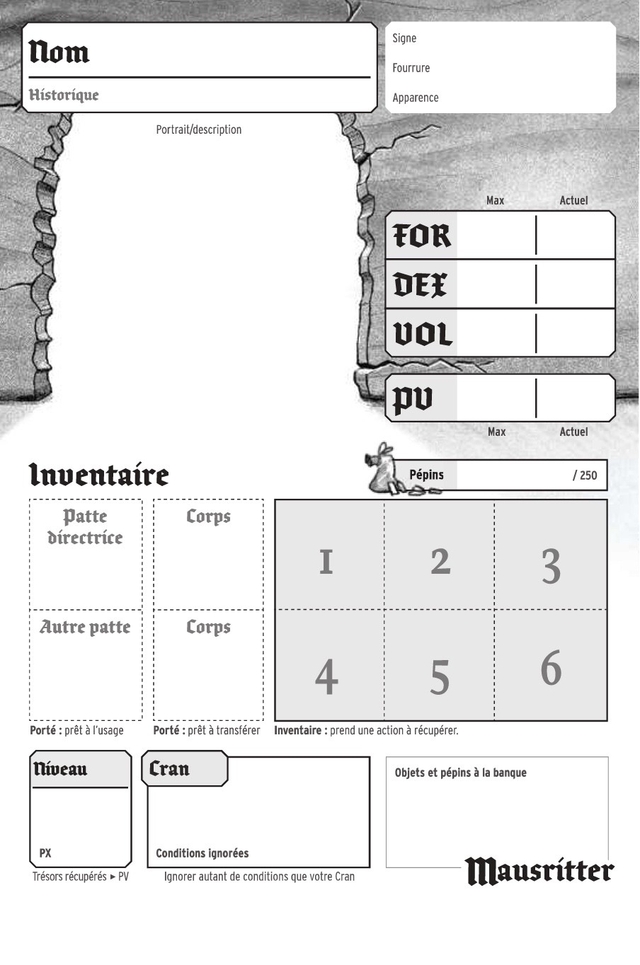 Feuille de perso de Mausritter