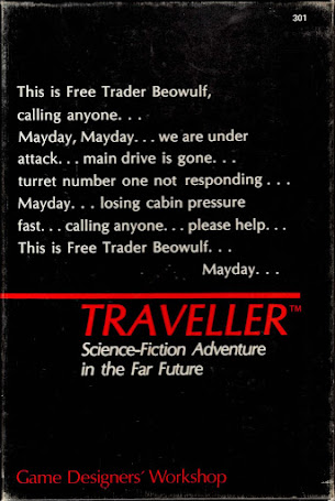 Couverture de Traveller (1977) que du texte rouge et blanc sur fond noir
