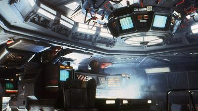 Encore un décor rétrofuturiste : des écrans monochromes à tubes cathodiques, des cables électriques un peu partout... Mais on est sûrement dans l'espace.