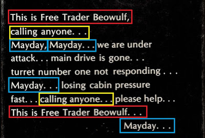 Le texte de l'appel à l'aide est surligné de différentes couleurs. Chacun des éléments est analysé dans la suite de l'article.