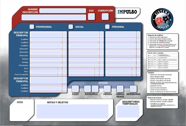 Fiche de PJ. Il y a notamment un grand tableau avec des descripteurs professionnels, sociaux et personnels.