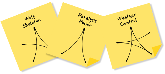 Des post-it avec des dessins d'étoiles à 5 branches inachevées et les situations correspondantes.