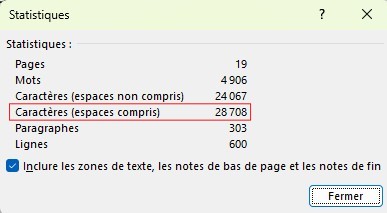 comptage de signes dans Word