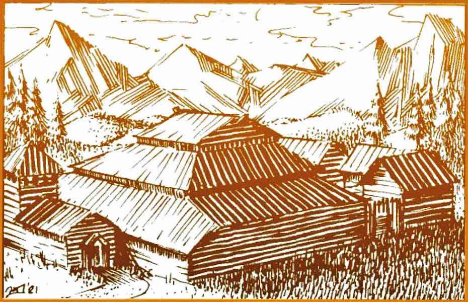la maison forte (grand hall en bois, et dépendances) des géants