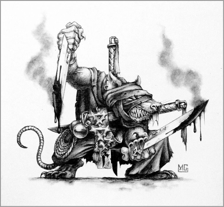Homme-rat de warhammer, dagues ensanglantées en mains