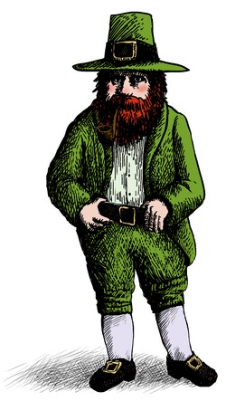 Leprechaun (luton magique barbu, roux, habillé de ver)