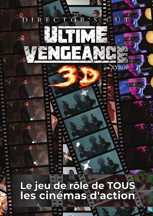 Couverture de UV3D "le jeu de rôle de TOUS les cinémas d'action" : pellicules de films croisées 