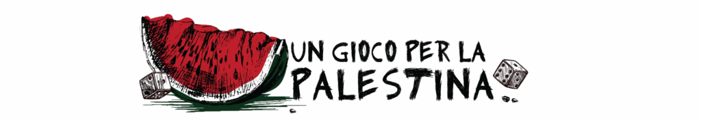 Le logo du site games4palestine, représentant un quartier de pastèque et leur slogan en italien "un gioco per la palestina"